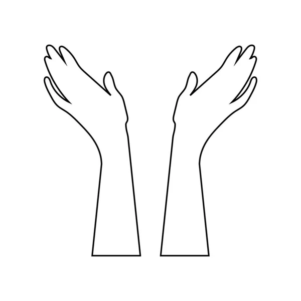 Both Hands Raised Top Fingers Elbow Drawn Black Outline White — Stok fotoğraf