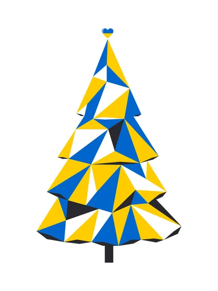 Christmas Tree Made Yellow Blue Triangles Modern New Year Illustration — Stok fotoğraf