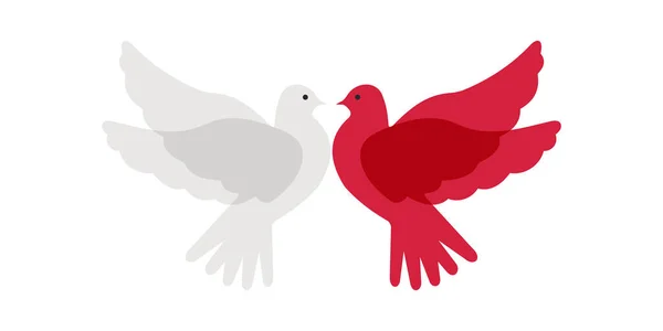 和平的鸽子有白有红 鸟的颜色是波兰国旗的颜色 并被白色的背景隔离 好漂亮的印刷品 — 图库照片
