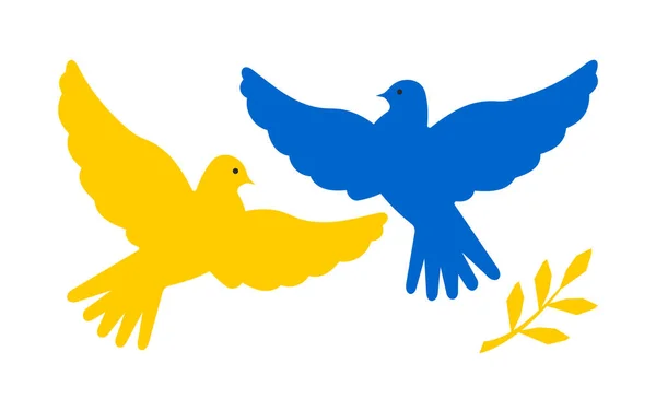 一对可爱的黄色和蓝色的和平鸽 乌克兰的鸟旗颜色在白色背景上隔离 好漂亮的印刷品 — 图库照片