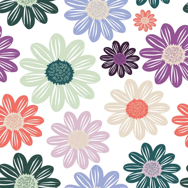 Wild Chamomile Flowers Multicolored Seamless Summer Pattern Large Flowers White — Stock Photo, Image