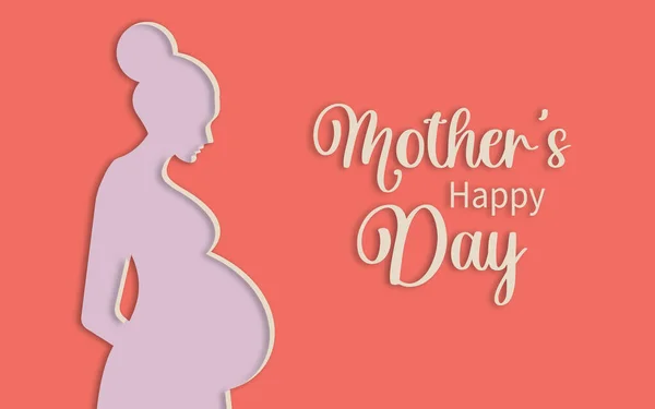 幸せな母親の日 妊娠中の女性のシルエットは 彼女が赤ちゃんを期待していることを嬉しく思います ピンクの水平な背景を持つ紙アートスタイルの現代的なポストカード — ストック写真