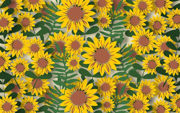 Zonnebloemenveld Papieren Kunststijl Horizontale Florale Poster — Stockfoto