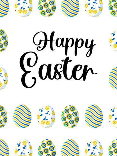 Frohe Ostern Stilvolle Trendige Vertikale Karte Mit Niedlich Bemalten Eiern — Stockfoto