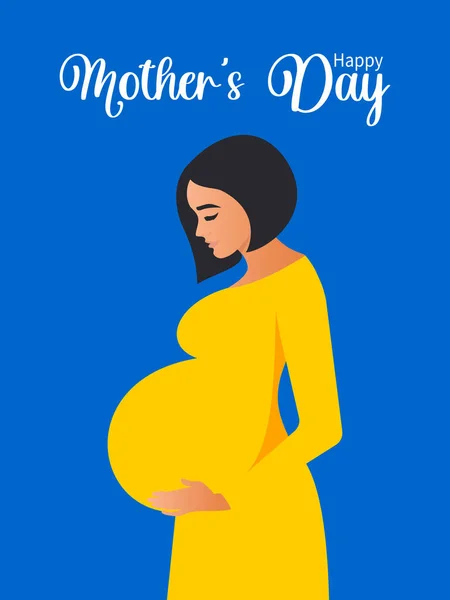 Glad Mors Dag Ung Gravid Kvinna Gul Klänning Glad Att — Stockfoto