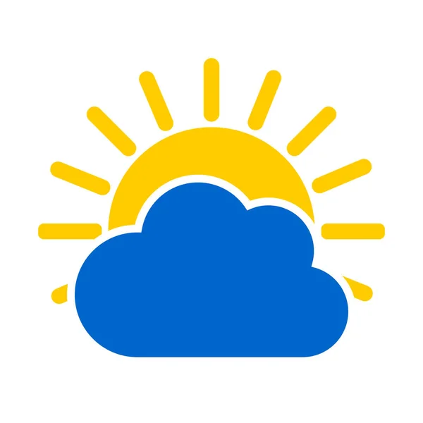 蓝云和黄色的太阳 在白色背景下孤立的天气预报图标 — 图库照片