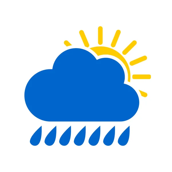 Kék Felhő Esőcseppekkel Sárga Nappal Nedves Esős Időjárás Előrejelzés Ikon — Stock Fotó