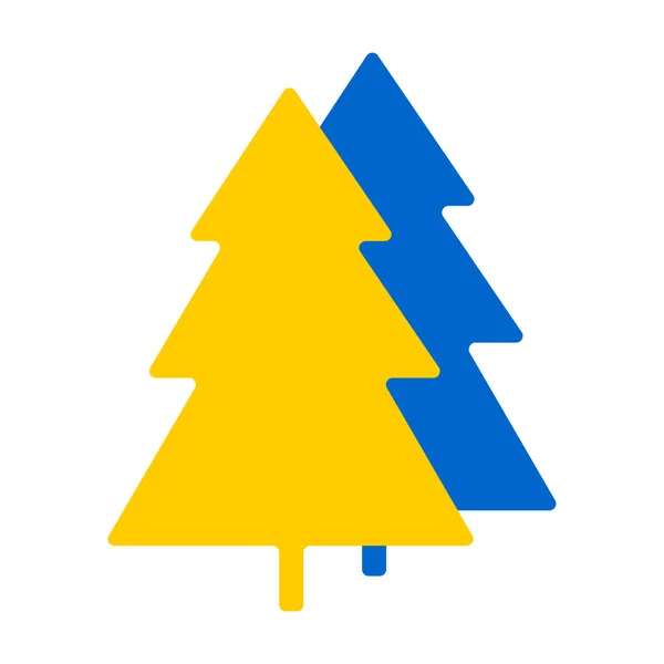 Christmas Tree Yellow Blue Icon Coniferous Trees White Background Growing — Stockfoto