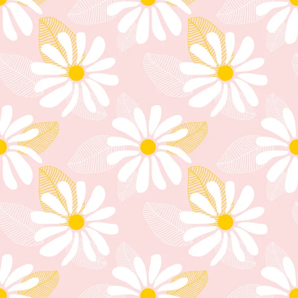 Wild Chamomile Flowers Seamless Summer Pattern Large White Flowers Pink — Stockfoto