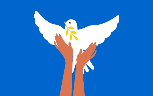 Dove Peace White Hands Ukrainian People Hold Bird Hope Struggle — Stok fotoğraf