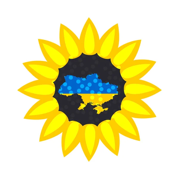 Sunflower on a white background with a map of Ukraine inside. The sunflower flower has become the official symbol of the Day of Remembrance of the Defenders of Ukraine. Blue and yellow.