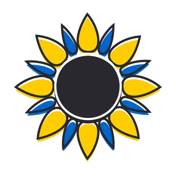 Sunflower White Background Blue Yellow Petals Black Outline — ストック写真