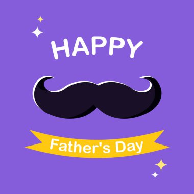 Happy Father's Day. Modern postcard with mustache and text on purple background.