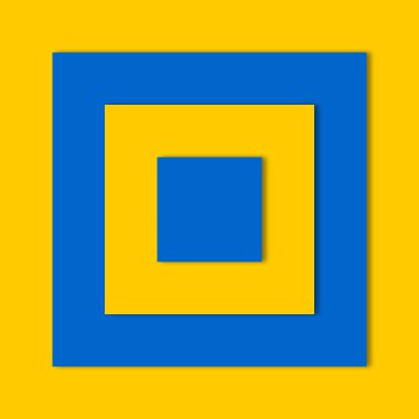 Mavi ve sarı kareler bir gölge oluşturarak kağıt sanatı stili geometrik arkaplan oluşturur