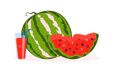 Pipetle şeffaf bardakta taze kırmızı karpuz suyu. Sağlıklı ve sağlıklı bir içecek. Beyaz arka planda modern bir tasarım.. 