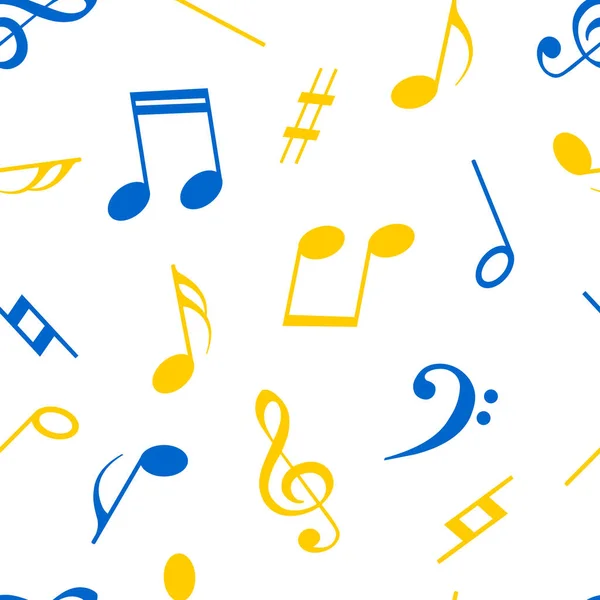 Musical Notes Blue Yellow Colors White Background Seamless Cute Pattern — ストック写真