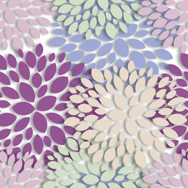 Abstract aster and chrysanthemum flowers blue and purple. Seamless floral pattern with white background for decorative fabrics in paper art style.