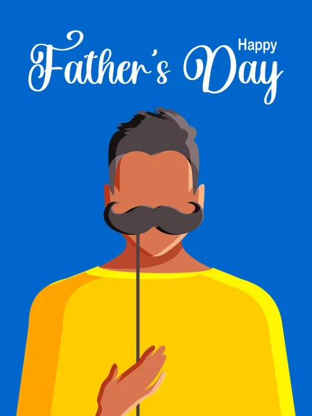 Happy Father Day Modern Postcard Young Man Holding Paper Mustache — Stockfoto