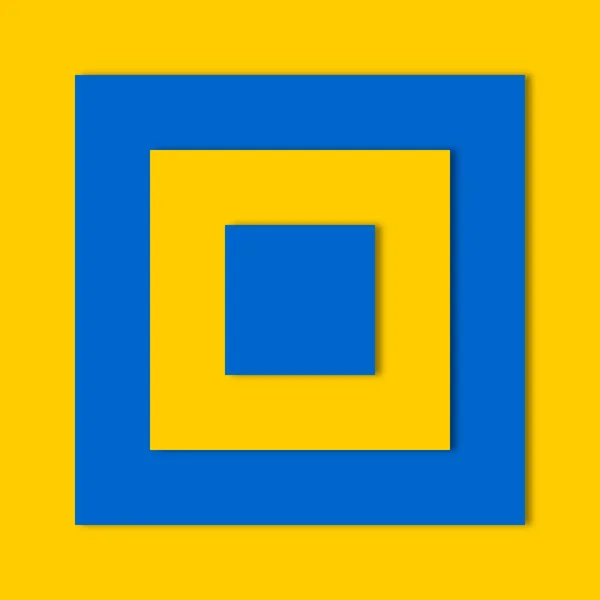 Blue Yellow Squares Cast Shadow Creating Paper Art Style Geometric — Fotografia de Stock