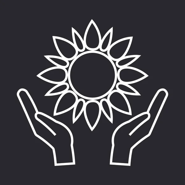 Sunflower Flower Hands Take Care Nature White Contour Black Background — Stockfoto