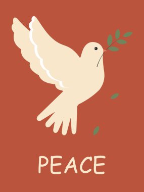 International Day of Peace. A white dove with a green branch on a brown vertical poster. 