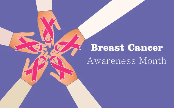 Breast Cancer Awareness Month Pink Ribbon Sign People Open Palms — Stok fotoğraf