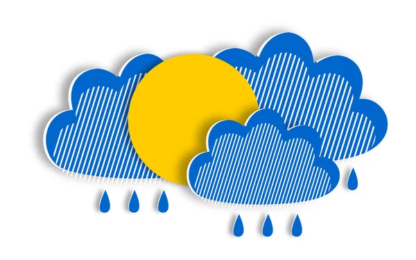 Rain Blue Clouds Hide Yellow Sun Paper Cut Style Modern — Fotografia de Stock