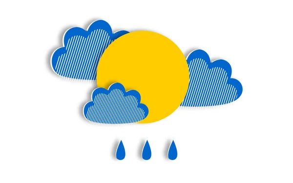 Rain Blue Clouds Hide Yellow Sun Paper Cut Style Modern — 图库照片