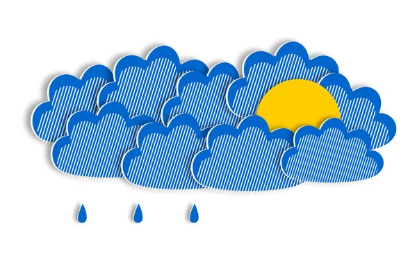 Rain Blue Clouds Hide Yellow Sun Paper Cut Style Modern — Fotografia de Stock