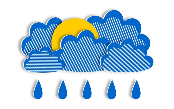 Rain Blue Clouds Hide Yellow Sun Paper Cut Style Modern — Fotografia de Stock