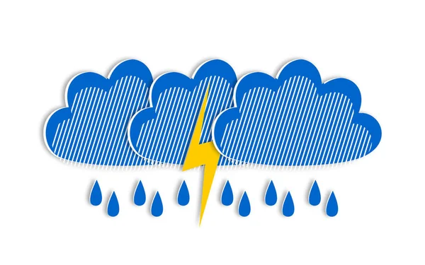 Rain Blue Clouds Lightning Thunderstorm Paper Cut Style Modern Design — Fotografia de Stock
