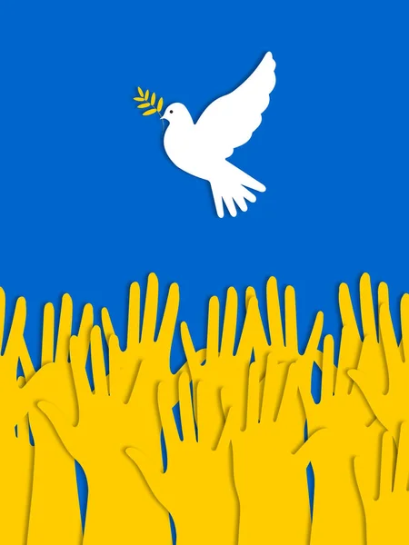 Vertical Poster Dove Peace Paper Cut Style Hands Ukrainian People — Foto Stock