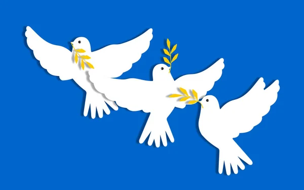 Dove Peace White Branch Blue Sky Horizontal Poster World Ukraine — Fotografia de Stock
