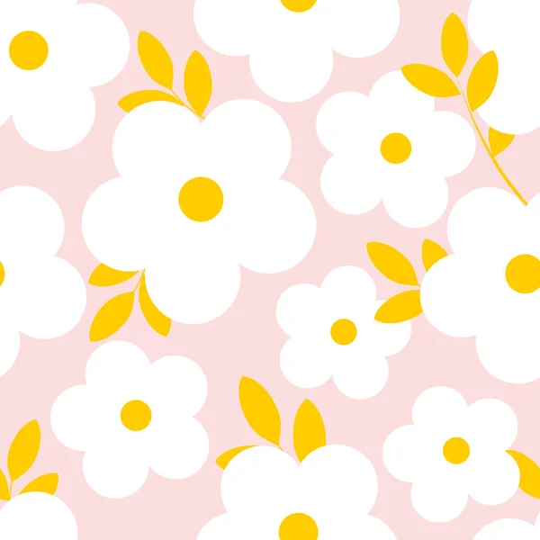 White Small Flowers Yellow Distiami Pink Delicate Background Seamless Summer — Fotografia de Stock