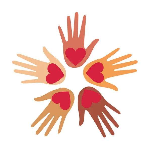 Люблячи Руки Серцем Благодійна Концепція Відкриті Долоні Людей Багатоетнічних Громад — стокове фото