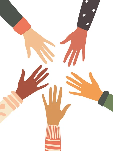 Χέρια Των Πολυεθνικών Ανθρώπων Συνδέονται Έναν Κύκλο Λευκό Κατακόρυφο Φόντο — Φωτογραφία Αρχείου