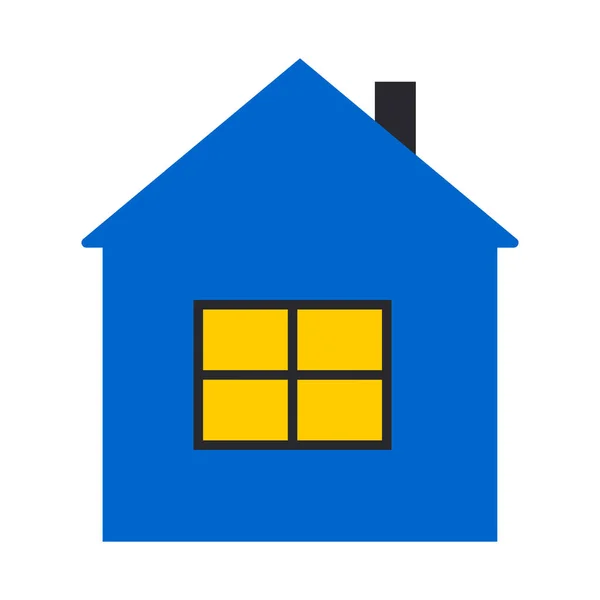 Blue House Template Yellow Window Sweet Home Isolated White Background — 图库照片
