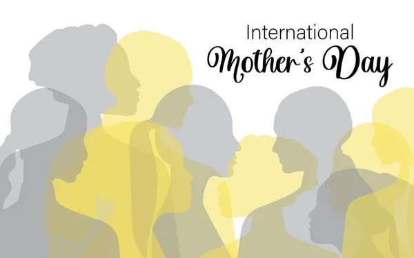 International Mother Day Silhouettes Multiethnic Women Horizontal Postcard White Background — ストック写真