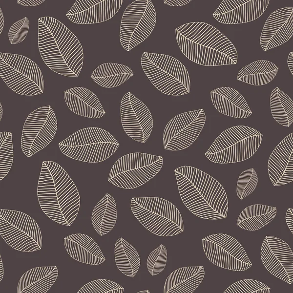 Leaves Beige Beautiful Venation Black Background Seamless Pattern Foliage —  Fotos de Stock