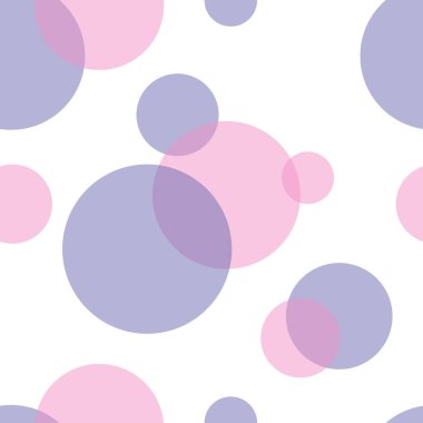 Spheres purple and pink translucent on a white background. Seamless abstract pattern with circles. 
