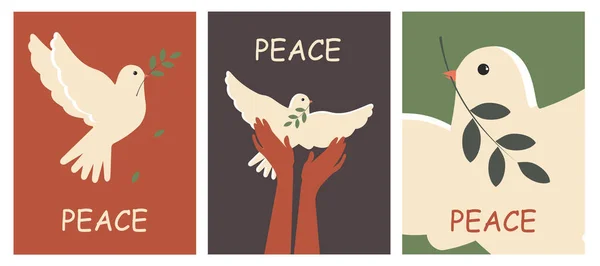 International Day Peace Collection White Doves Green Black Brown Vertical — Stockfoto
