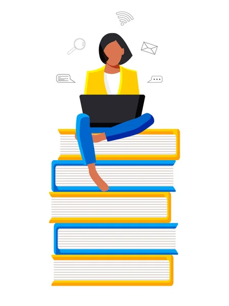 Roztomilá Studentka Bundě Sedí Laptopem Knihách Bosá Online Vzdělávací Koncept — Stock fotografie