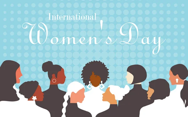 International Women Day Crowd Modern Women Different Nationalities Religions Flat — Foto de Stock