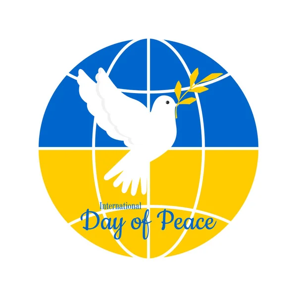 International Day of Peace. White dove on the background of the planet in the colors of the flag of Ukraine yellow and blue.