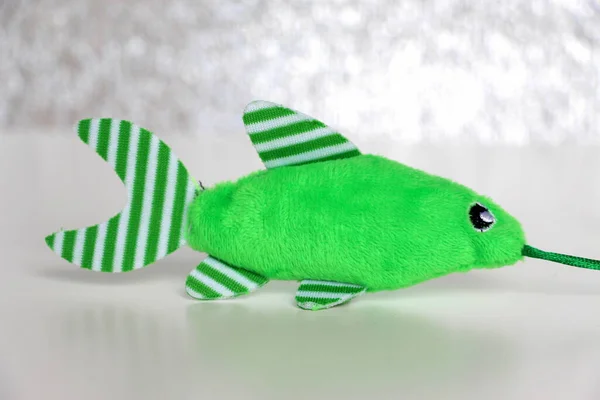 Green Cute Plush Fish Toy Cats Cat Fishing — Photo
