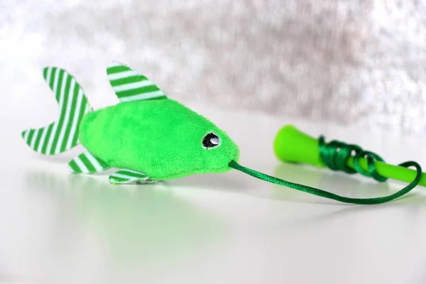 Green Cute Plush Fish Toy Cats Cat Fishing — Photo