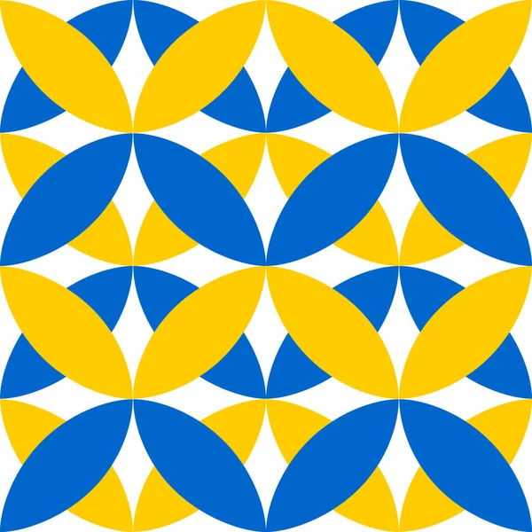Geometric Symmetrical Seamless Pattern Blue Yellow Shapes White Background — Zdjęcie stockowe
