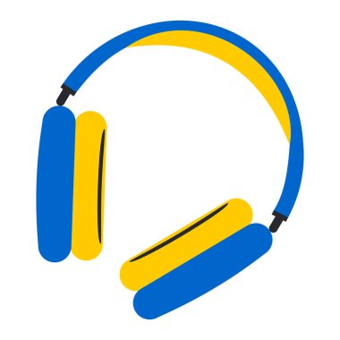 Overhead headphones on a white background for listening to music. Blue and yellow. 