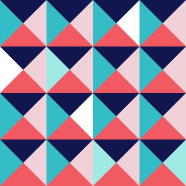 Seamless pattern of blue and pink triangles. Polygonal modern template for fabrics.