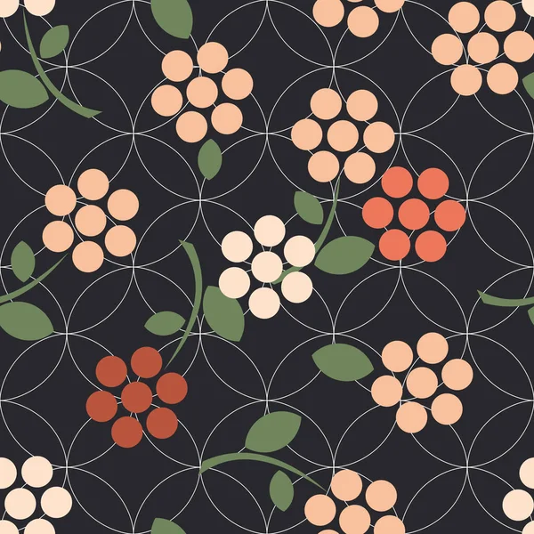Flowers Geometric Shapes Black Background Seamless Cute Floral Pattern — 스톡 사진